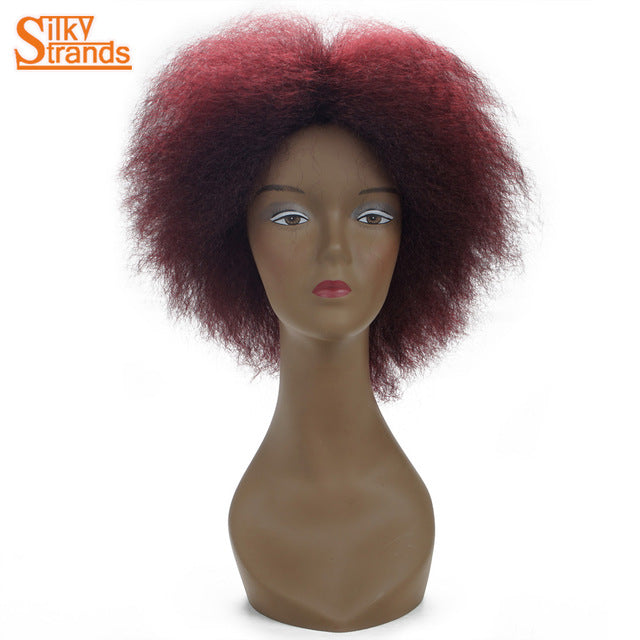 Silky Strands Kanekalon Kinky Curly Short Wigs For Black Women 6.5 inch Synthetic None Lace Natural Black Female Wigs