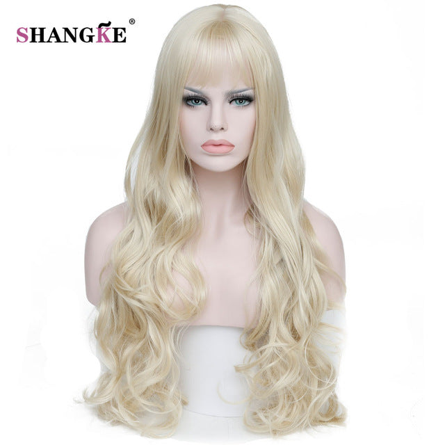 SHANGKE 26'' Long Wavy Colored Hair Wigs Heat Resistant Synthetic Wigs For Black White Women Natural Female Hair Pieces 7 Colors