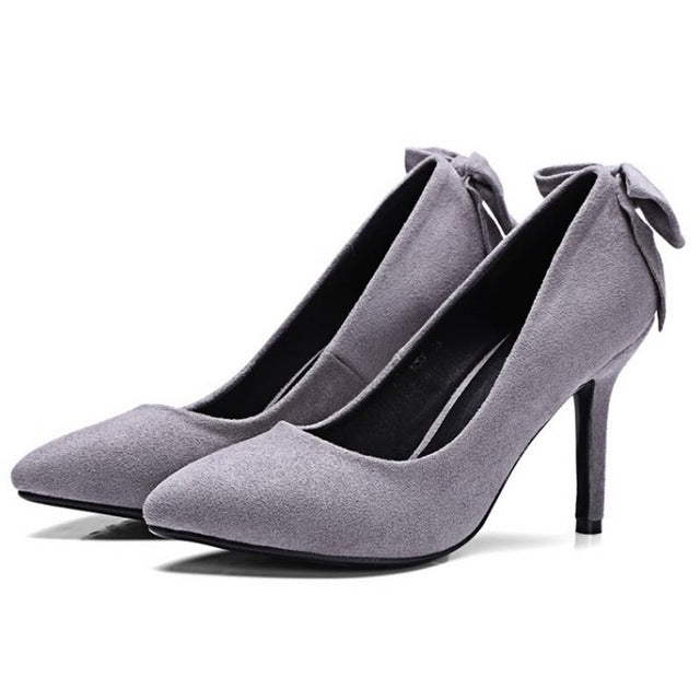 Size 32-42 Back Big Bowknot Pointed Toe High Heel Shoes Women Thin Heels Sexy Fashion Ladies Party Wedding Heeled Pumps Footwear