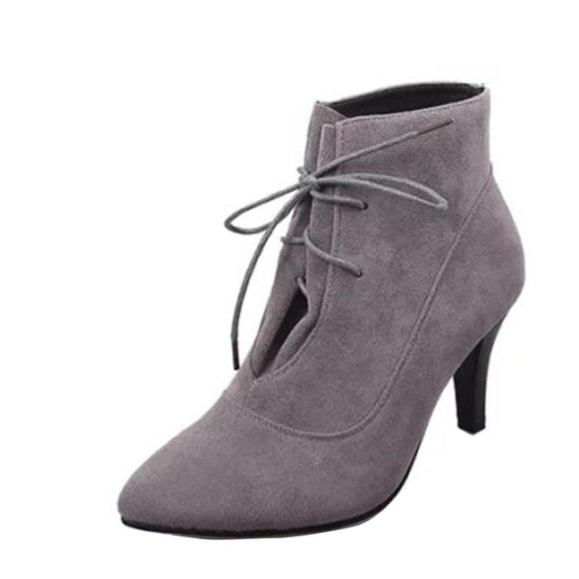 Autumn winter ladies short cylinder lace-up pointed toe high heels shoes Martin women ankle boots thick