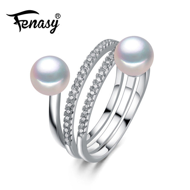 FENASY engagement ring,natural Pearl rings for women,new Freshwater pearl jewelry ring ,vintage ring fine jewelry