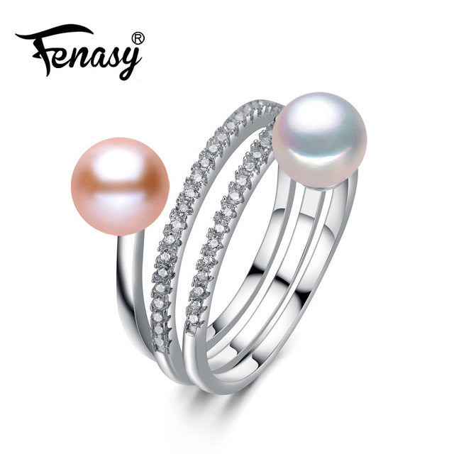 FENASY engagement ring,natural Pearl rings for women,new Freshwater pearl jewelry ring ,vintage ring fine jewelry