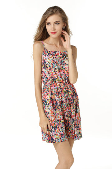 little color printing vest  chiffon dress sling