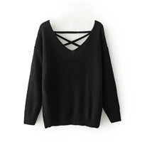 2017 early autumn new woman Korean style back deep V tied rope long sleeves solid color loose sweater