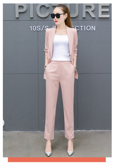 2 Piece Set Women Clothing 2017 Formal Office Wear Blazer Jacket Tops And Ankle Length Pants Women Suits Two Piece Set Plus size