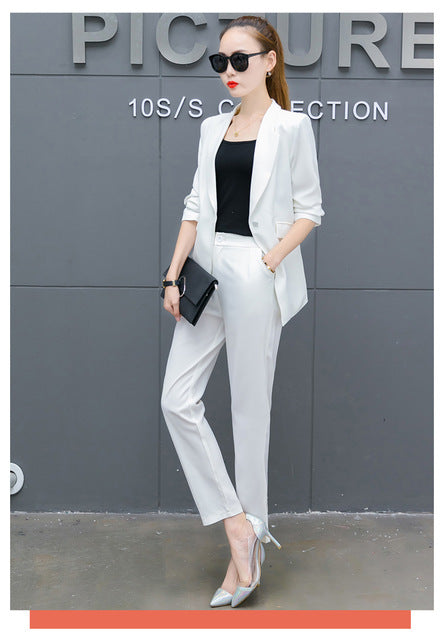 2 Piece Set Women Clothing 2017 Formal Office Wear Blazer Jacket Tops And Ankle Length Pants Women Suits Two Piece Set Plus size