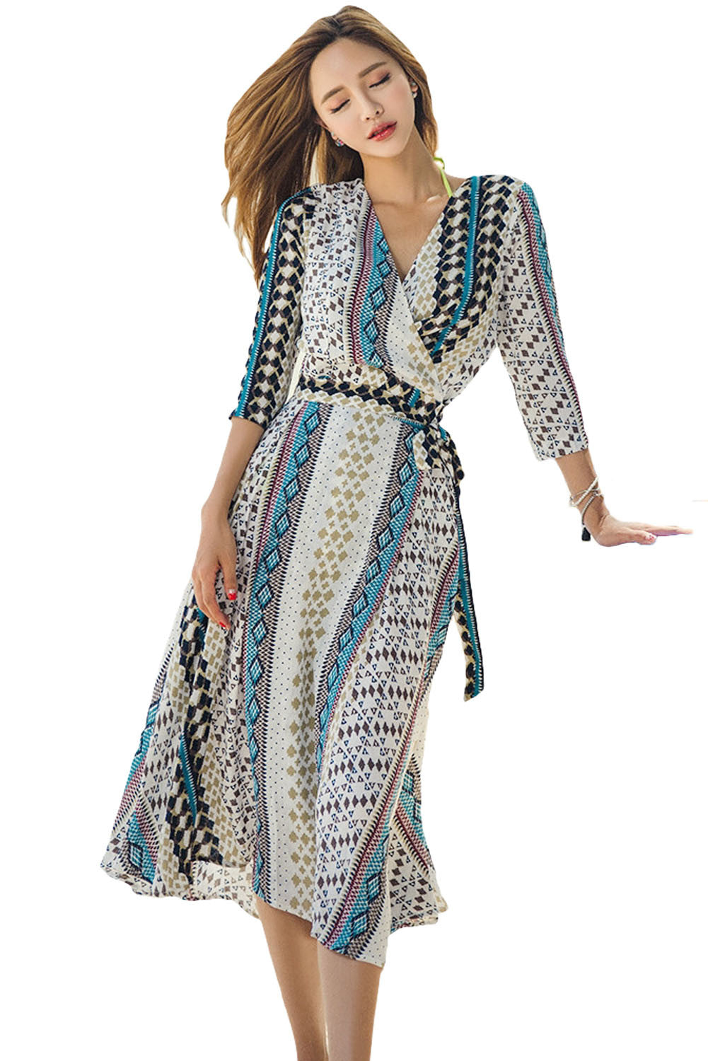 Aztec Print Open Front Long Cover Up