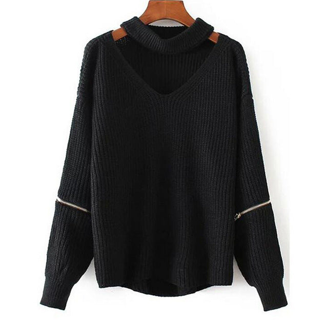 2017 Autumn Winter Pullover Women Sweaters Long Sleeve V Neck Knitted Tops Casual Ladies Hollow Out Loose Sweater