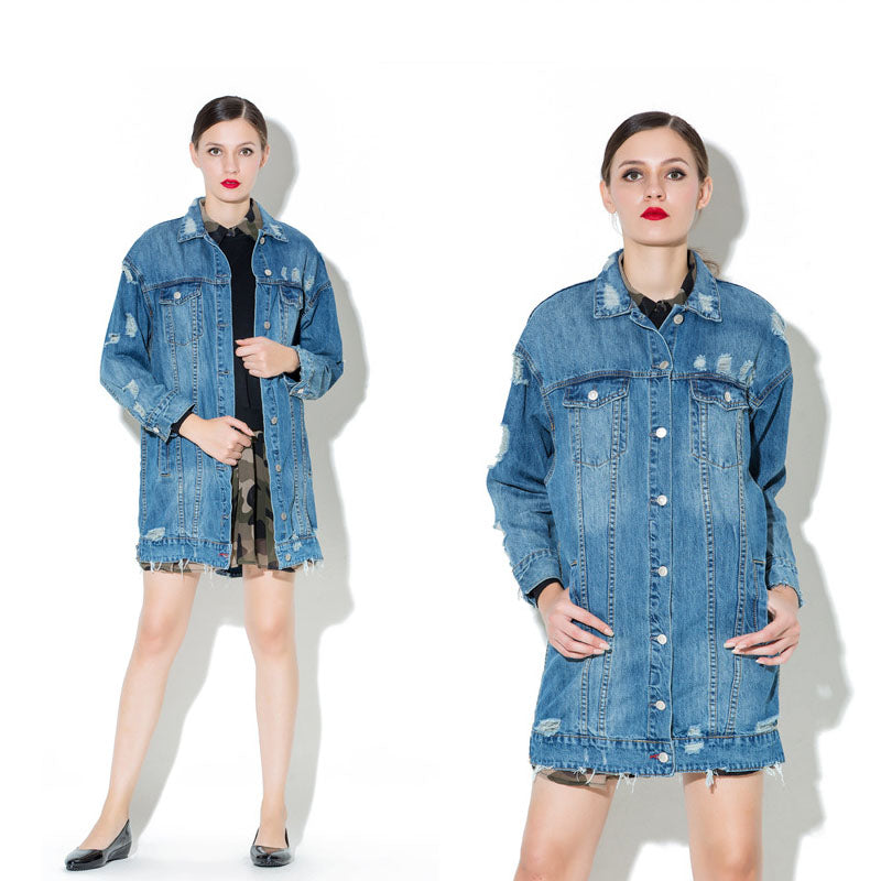 casual big plus size loose clothing denim coats jackets outerwear top for female ladies