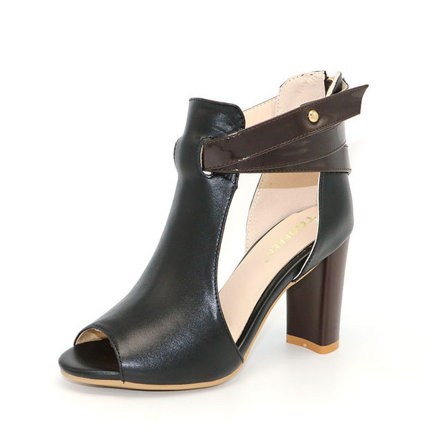 TAOFFEN Size 32-43 Women's Natural Real Genuine Leather High Heel Sandals Gladiator Ladies Heels Platform Sandals Shoes R233