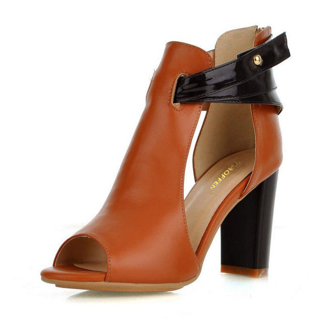 TAOFFEN Size 32-43 Women's Natural Real Genuine Leather High Heel Sandals Gladiator Ladies Heels Platform Sandals Shoes R233
