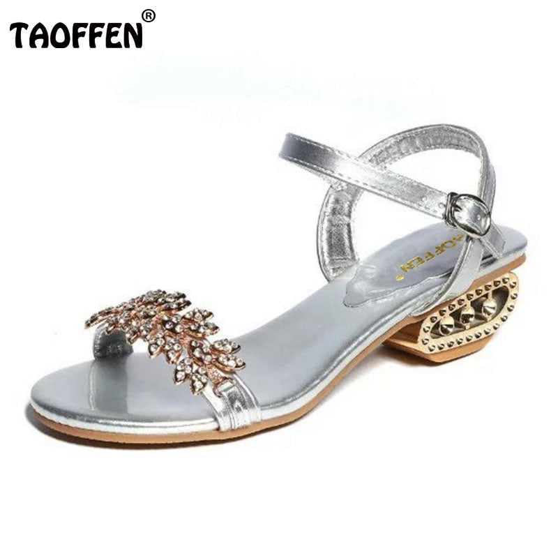 TAOFFEN Ladies Flats Sandals Women Shinestone Flat Sandal Ankle Strap Shoes Beach Vacation Leisure Footwears Size 35-39