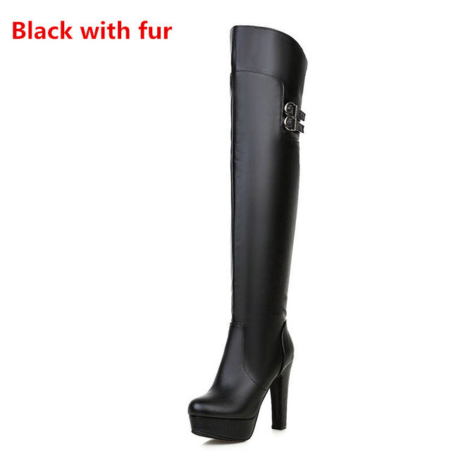 ENMAYER New Fashion Woman Boots Round Toe Platform Buckle Shoes Women Zippers Over-the-Knee Boots for Ladies Woman Shoes Black