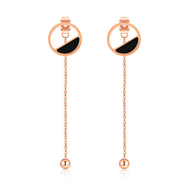 GAGAFEEL Long Tassel Drop Earrings Women Simple Earring With Hollow Round Design Stainless Steel Accessory For Anniversary Party