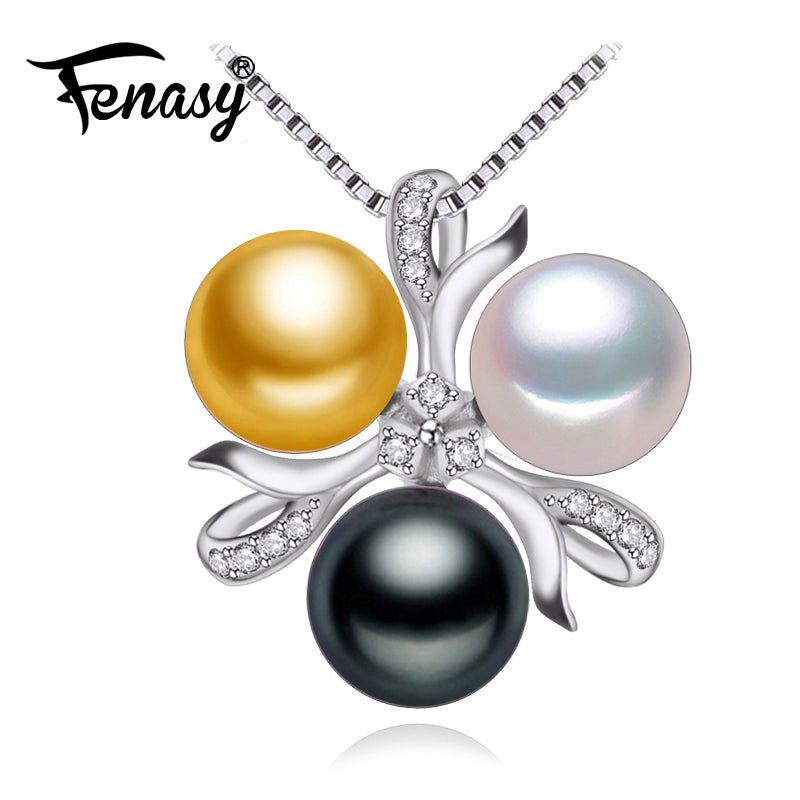 FENASY Fine Jewelry Pearl necklace ,Bohemian 2017 White black golden pearl jewelry charm necklace women pearl pendant