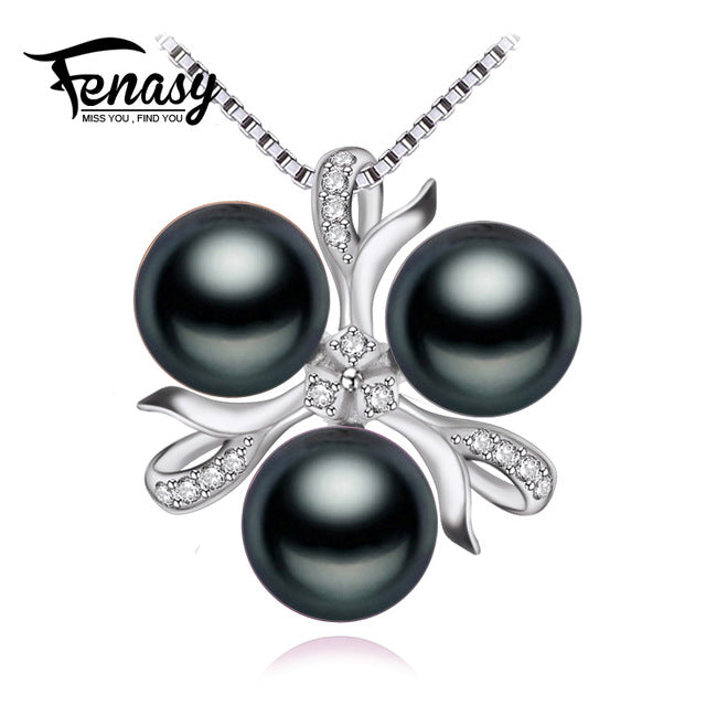 FENASY Fine Jewelry Pearl necklace ,Bohemian 2017 White black golden pearl jewelry charm necklace women pearl pendant