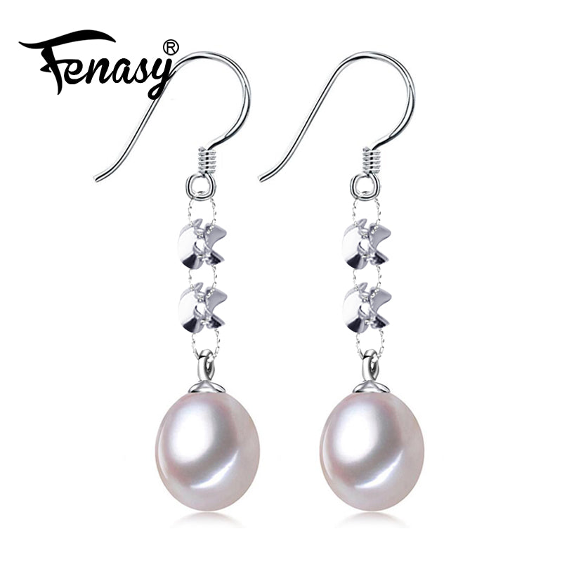 FENASY Freshwater Drop Pearl Earrings  925 sterling silver original Stud Earrings 8-9mm Pearl Jewelry Classic earrings