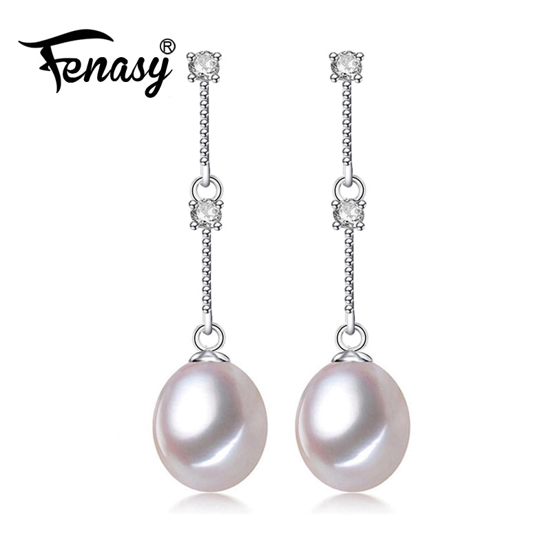 FENASY  Freshwater Drop Pearl Earring 925-sterling-silver Stud Earrings 8-9mm Pearls Jewelry Classic charm earrings