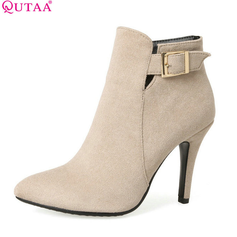 QUTAA 2018 Women Ankle Boots Zipper All Match Pointed Toe Thin High Heel Spring And Autumn Shoes ladies Women Boots Size 34-43