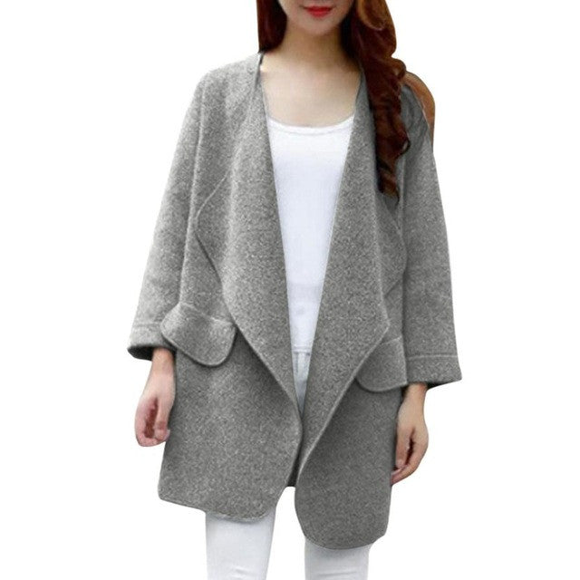 Warm Winter Women Coat Long Sleeve Knitted Wool Cardigan Solid Large Turn-down Collor Long Sweater