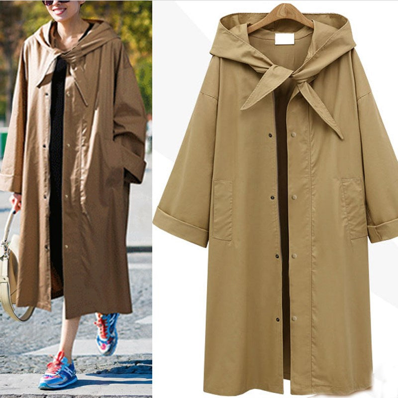 Women L-5XL Fashion Autumn  Long Sleeve Solid Hooded Pockets Loose Plus Size Ladies Winter Long Jacket Outwear Coat