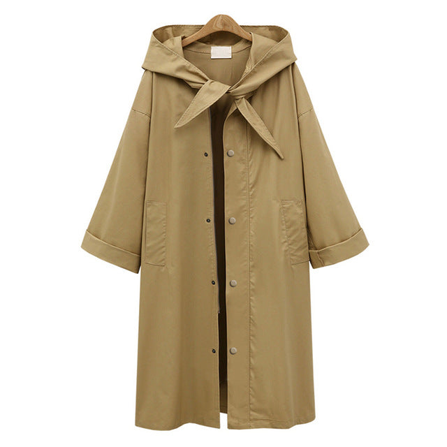 Women L-5XL Fashion Autumn  Long Sleeve Solid Hooded Pockets Loose Plus Size Ladies Winter Long Jacket Outwear Coat