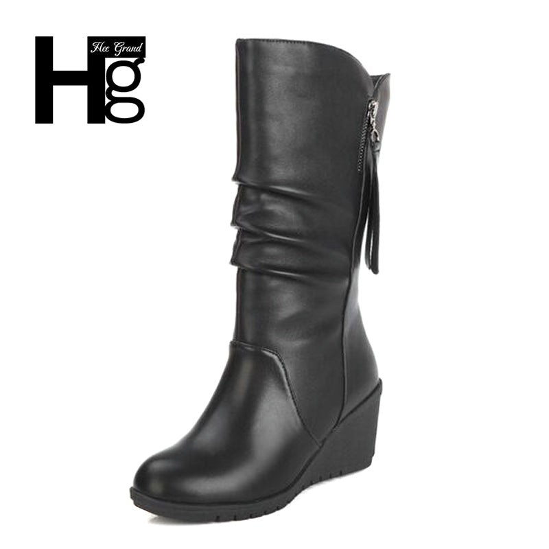 HEEGRAND Women Autumn Mid-calf Boots Flock Super Warm Zip Winter Autumn Shoes Black Casual Lady Young Girl Fashion Boots XWX6201