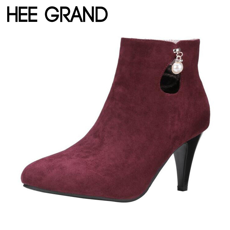 HEE GRAND Pearl Decoration Women Fashion High Thin Heel Boots Women Feast Make-up Round Toe Women Shoes XWX5965