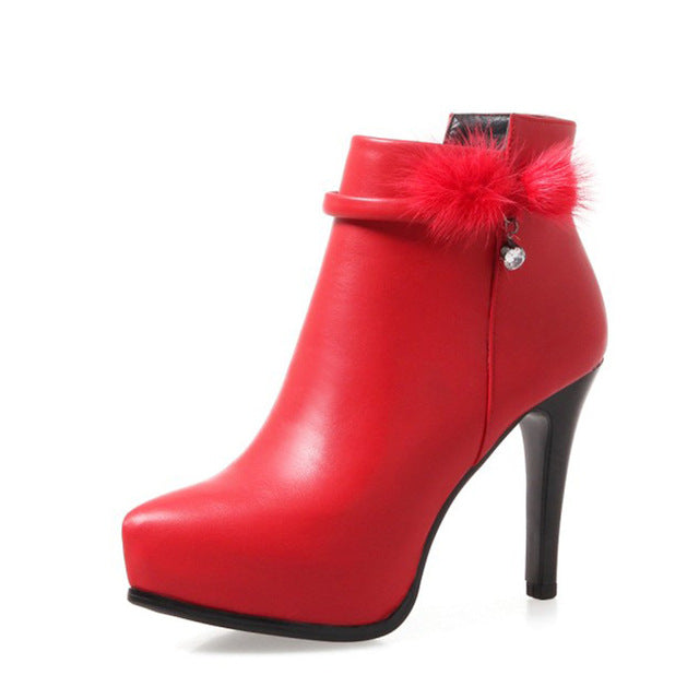 ENMAYER 2017 New Fashion Sexy Women's Ankle Boots High Heel Genuine Leatehr Women Autumn Boots Ladies Shoes Black White Boots