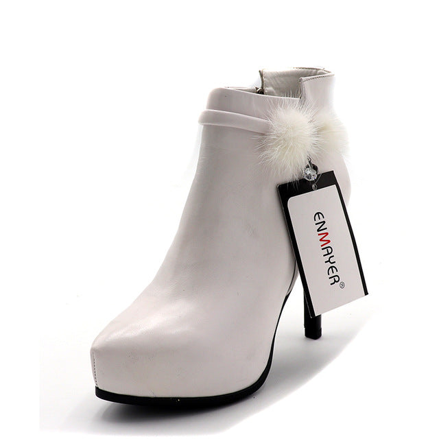 ENMAYER 2017 New Fashion Sexy Women's Ankle Boots High Heel Genuine Leatehr Women Autumn Boots Ladies Shoes Black White Boots