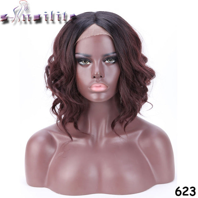 S-noilite Body Wave Synthetic Medium Parting Bob Wigs For Black Women Brazilian Hairstyle Natural Heat Resistant Ombre Hair