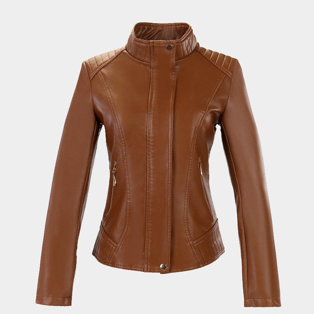 2017 Autumn Fashion Street Women's Short Washed PU Leather Jacket Zipper Bright Colors New Ladies Basic Jackets Plus size XL-6XL