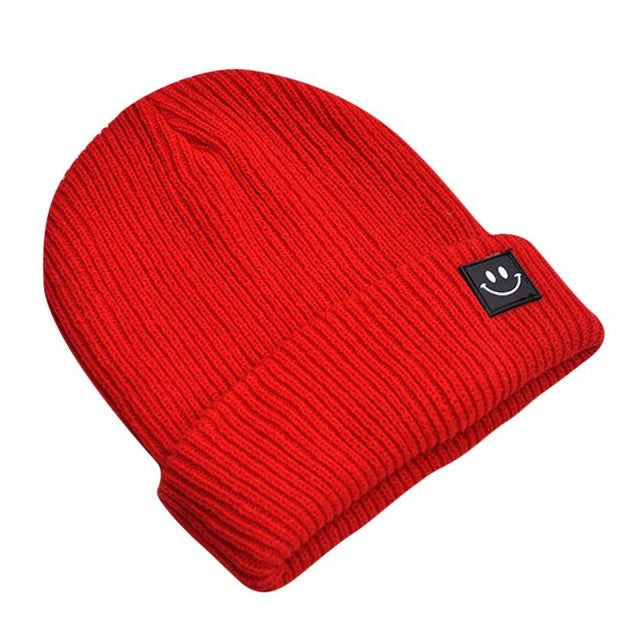 Feitong Brand Basic Beanies Women Winter Warm Hat Cartoon Smiling Face Knitted Solid Colors