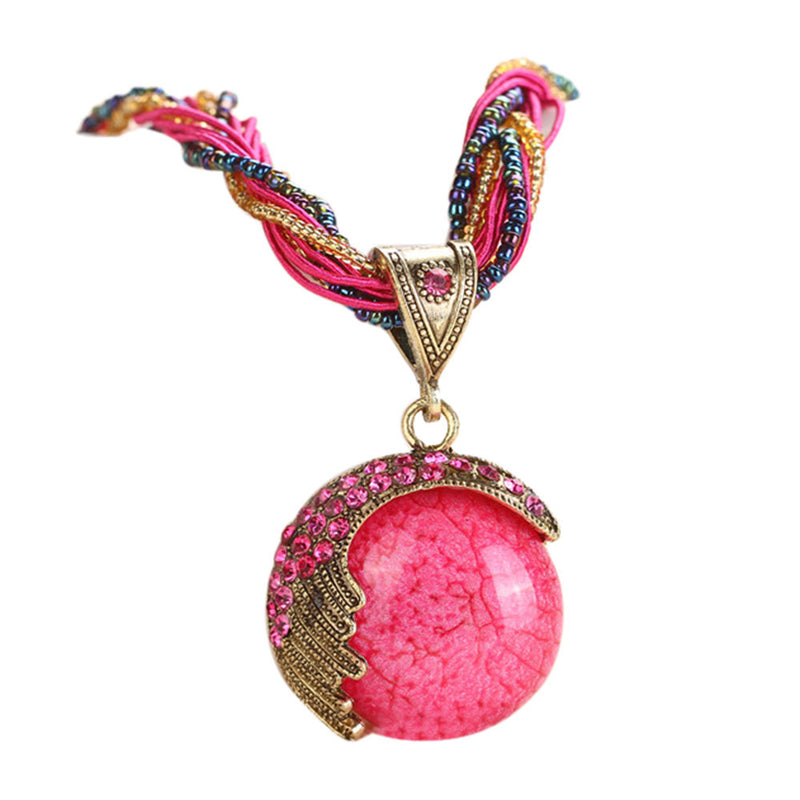 Bohemian Jewelry Statement Necklaces Women Rhinestone Gem Pendant Collar