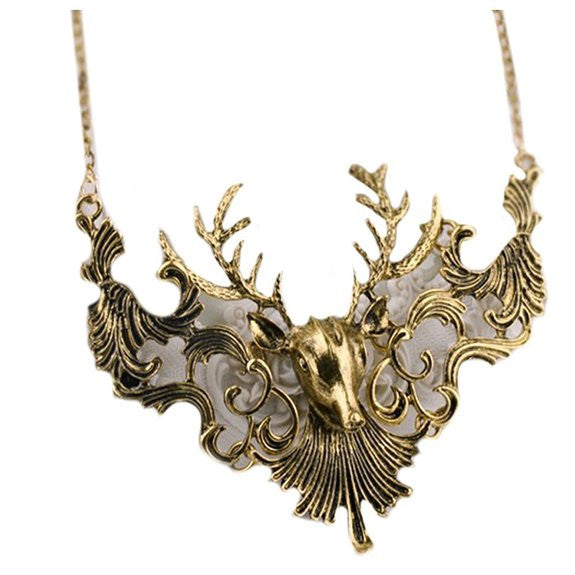 1PC Vintage Classics Fashion Bronze Metal Reindeer Necklace Coat Chain
