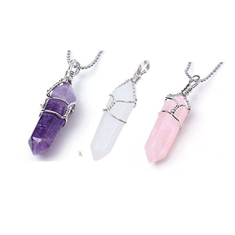 3PCS Fashion Lady Hexagon Prism Beads Healing Point Pendant Jewelry