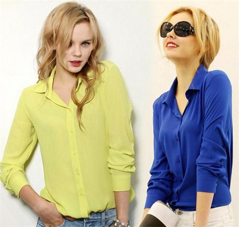 Cross-border Sleeved Chiffon Shirt Collar Size