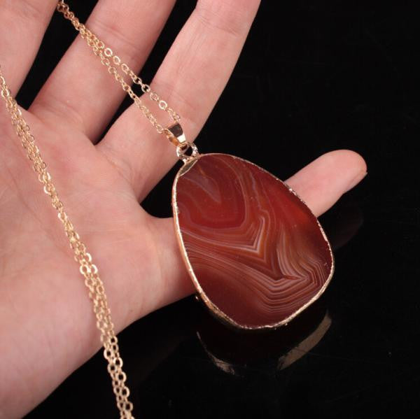 1PC Round Natural Agate Stone Necklace Women Men Jewelry Trendy Necklaces,BU