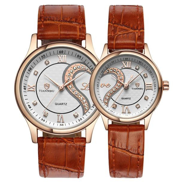 1 Pair Tiannbu Ultrathin Leather Romantic Fashionuple Wrist Watches