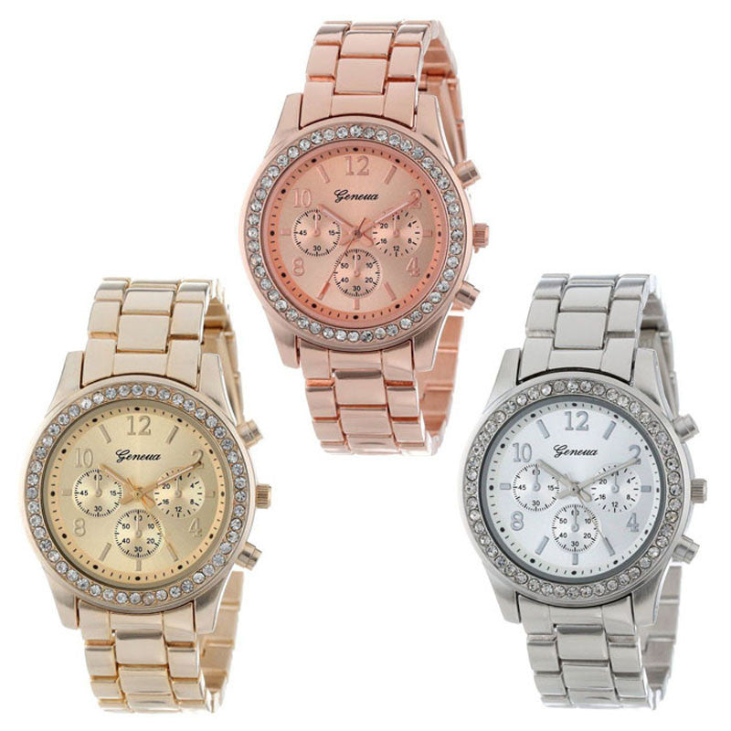 3 PACK Geneva and Rose Plated Classic Round Ladies Watch