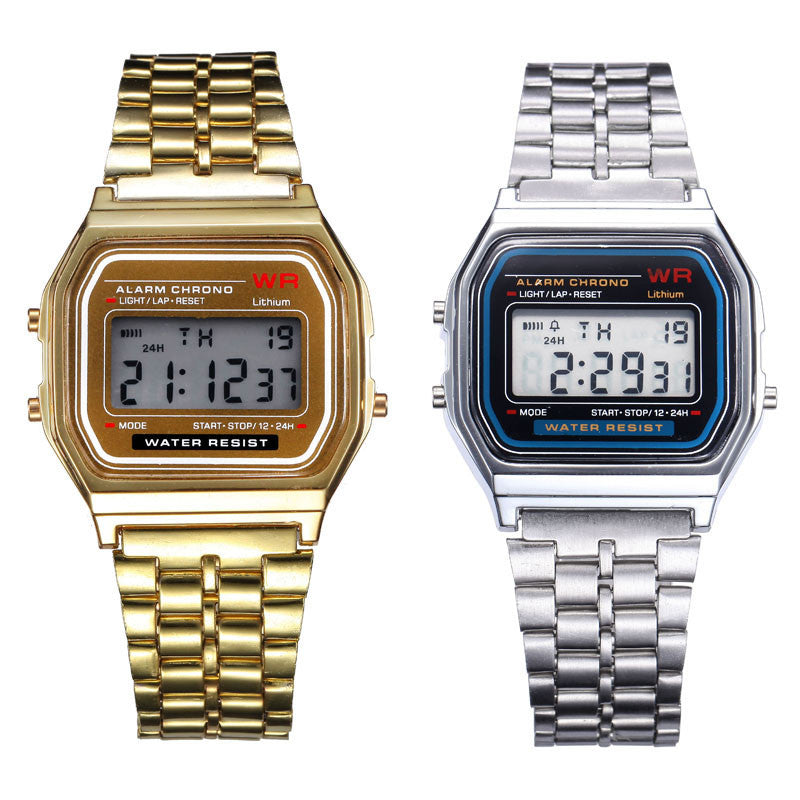 2PC & Stainless Steel Digital Alarm Stopwatch Wrist Watch Gift