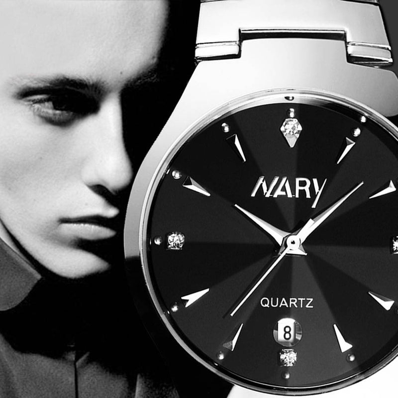 1 Pair Luxury Single Calendar Quartz Stainless Steel Date Wrist Watches