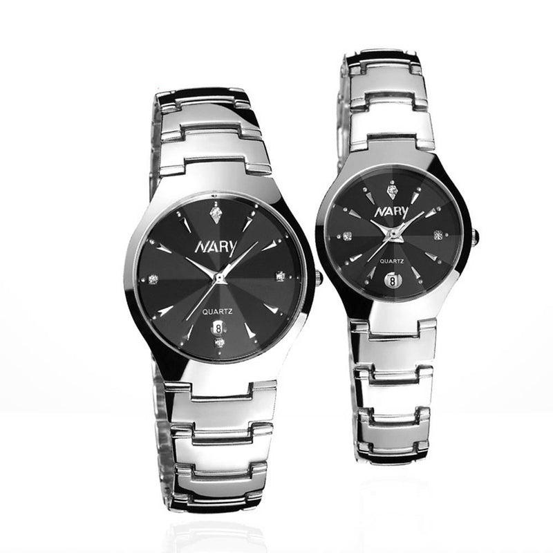 1 Pair Luxury Single Calendar Quartz Stainless Steel Date Wrist Watches