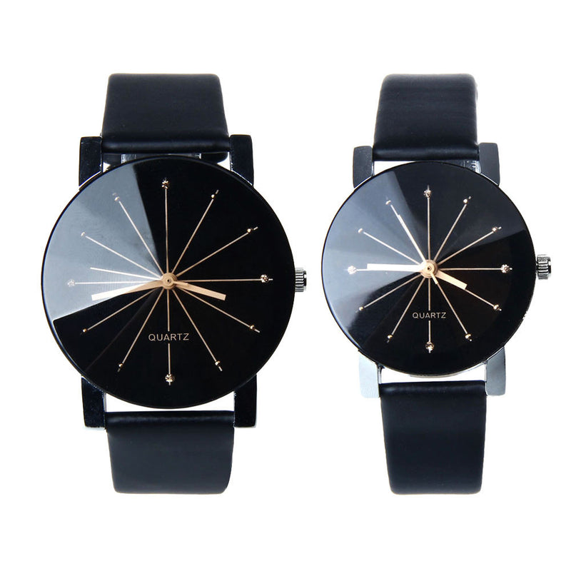 1Pair Men and Women Quartz Dial Clock Leather Wrist Watch Round Case