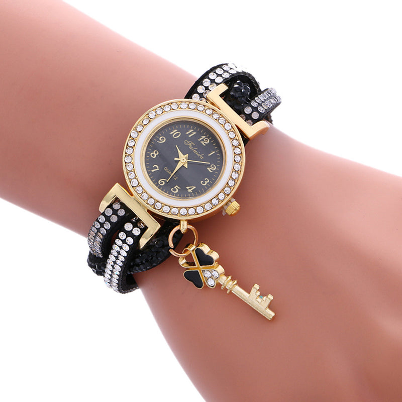 Wrap Around Fashion Padlock Diamond Bracelet Lady Womans Wrist Watch