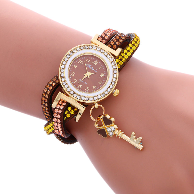 Wrap Around Fashion Padlock Diamond Bracelet Lady Womans Wrist Watch
