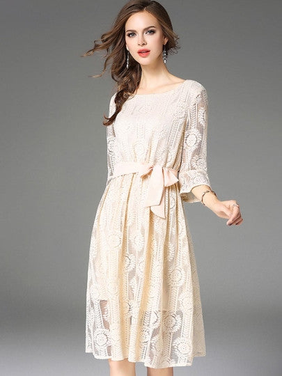 Apricot Half Sleeve Women's Lace Dress