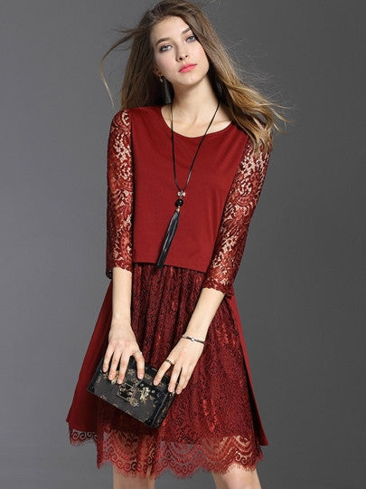 Double-Layered Half Sleeve Women's Lace Dress