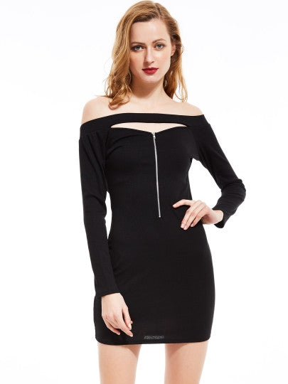 Slash Neck Hollow Plain Women's Bodycon Dress