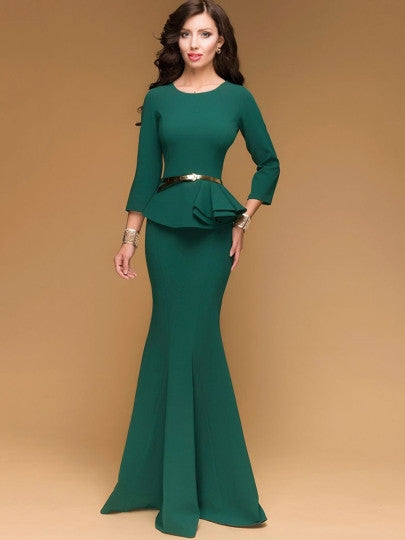 Green Double-Layered Bodycon Women's Maxi Dress